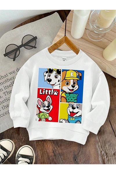 MORNİNG KİDS Hanorac alb pentru fetiță cu imprimeu Furry Dog - Decolteu