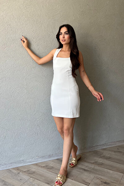 Seda Yalçın Atelier Square Collar Ecru Dress - Detailed Design