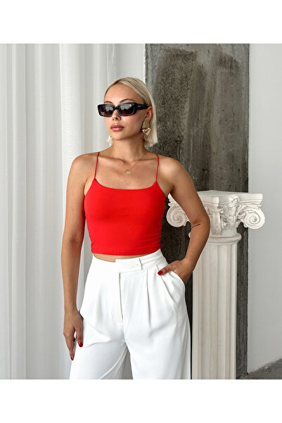 Somut istanbul بلوزة نسائية حمراء بوستير - بأشرطة