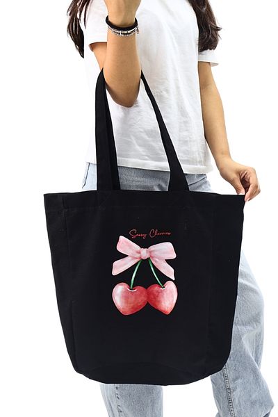 ICONE BAG حقيبة نسائية كبيرة الحجم من قماش الكرز الأسود - لليد والكتف