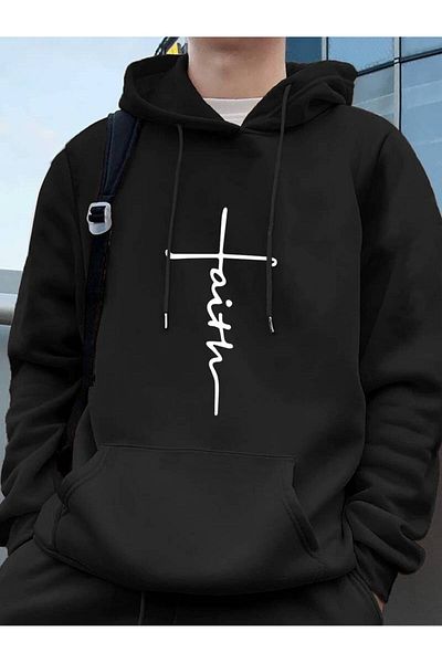 Medinenur Суитшърт с качулка и принт Faith - свободна кройка