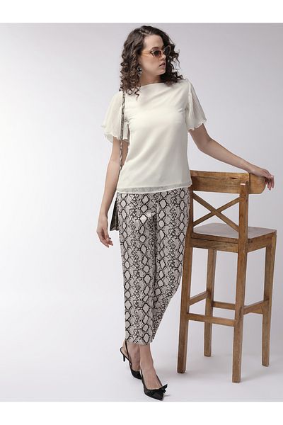 Mish By Styli Solid Boat Neck Top with Plisse Sleeves