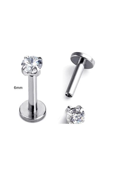 AyçaSilver Tragus with Zircon Stone, Lip Piercing