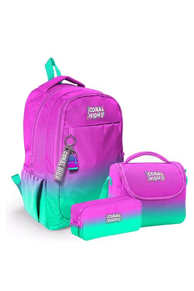 Coral High Set de 3 genți de școală - pentru nutriție și suport pentru stilouri
