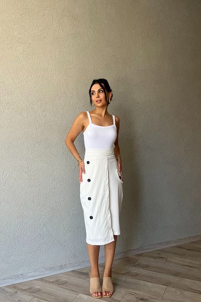 Seda Yalçın Atelier Бяла раирана пола с дължина миди