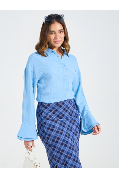 Styli قميص منقوش بأكتاف منسدلة وأكمام جرسية