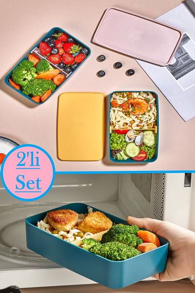 Bayev 1005 2-Piece Compartment Storage Container Set - Nutrition Food Box Lunch Box