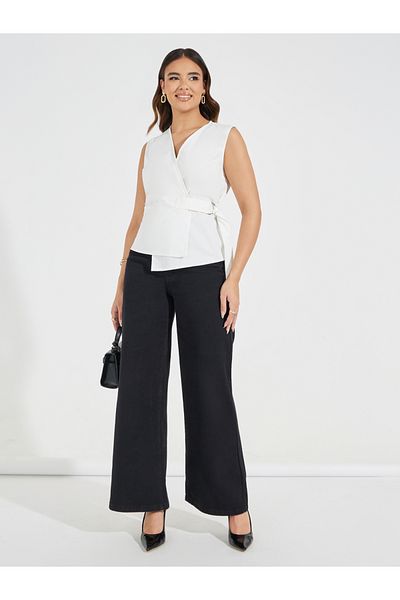 Styli Sleeveless Wrap Top with Buckle Detail