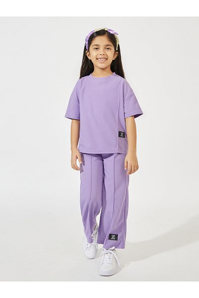 Styli Oversized Waffle Patch Detail T-Shirt & Wide Leg Pant Set