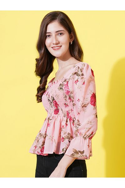 U&F By Styli بلوزة جورجيت بطبعة زهور مع حزام من الخصر