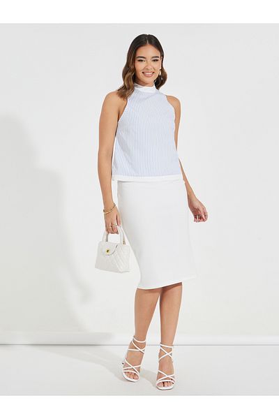 Styli Striped Halter Neck Top with Tie-Back
