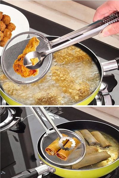 POINTTECH Steel Colander Frying and Boiling Tongs with Strainer