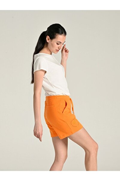 Letoile Kadın Önü Baskılı Üç Iplik Organik Pamuk Şort Turuncu