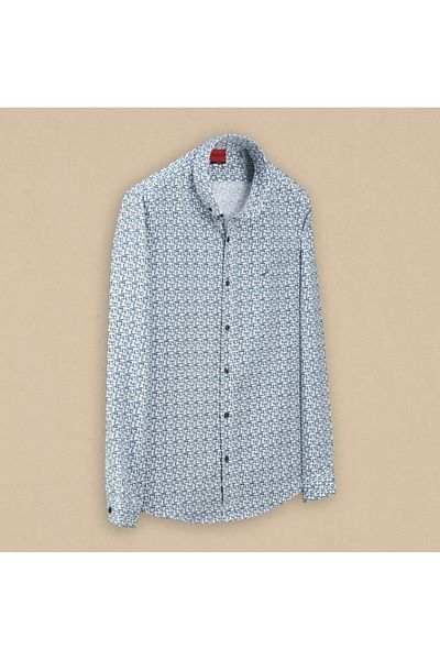 Sarar Πουκάμισο Green Navy Blue Wraps - Slim Fit, Πέτο Goias με μοτίβο και κουμπιά