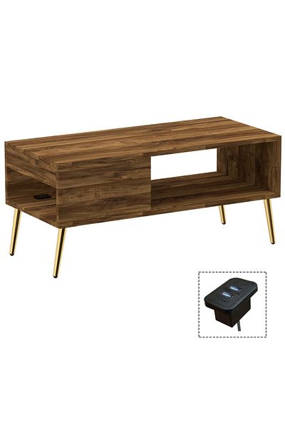 Mahmayi Modern Coffee Table with BS02 USB Port - Dark Hunton Oak