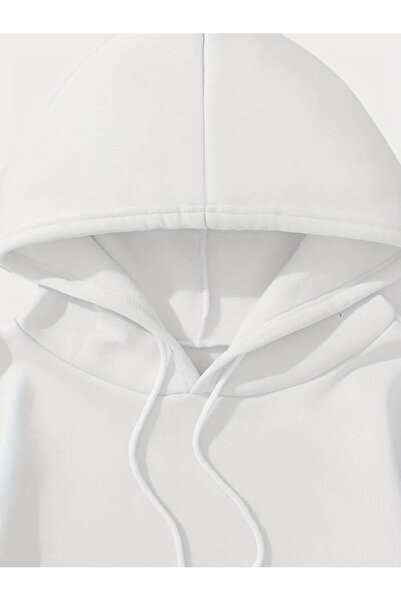 Touz Moda WhiteSlagonPrinted Hooded Sweatshirt