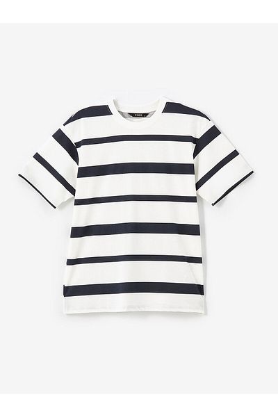 LC Waikiki LCW Herren-T-Shirt mit gestreiftem Rundhalsausschnitt und kurzen Ärmeln aus gekämmter Baumwolle