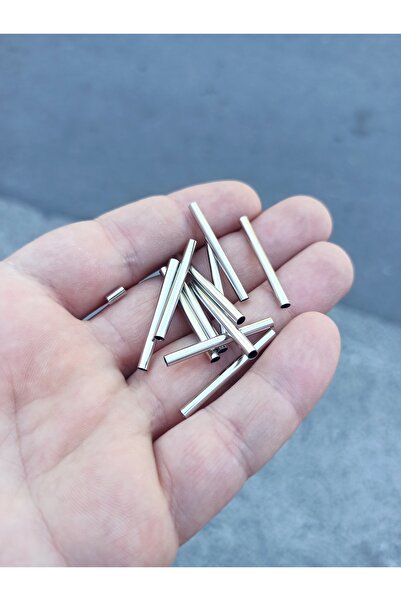 FlowerAksesuar 100 ADET - 3x30 mm Metal Boru Boncuk, Boru Boncuk, Metal Ara B...