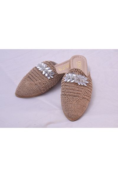 FEMME FATALE Mink Knitwear Stone Slippers