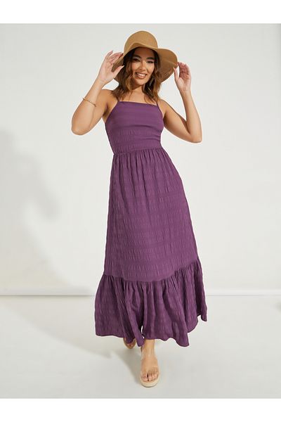 Styli Strappy Textured A-Line Maxi Dress