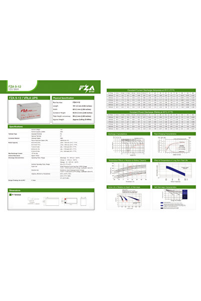 FZA 12 V 9 AH AGM Kuru Bakımsız Akü