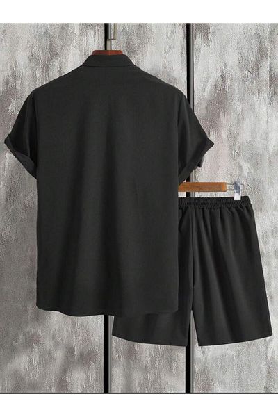 DWN WEAR Комплект лятна мъжка риза от ликра от Crinkle Fabric Shorts
