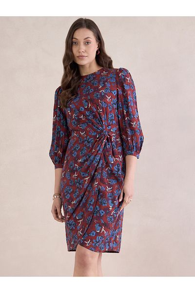 Femmella By Styli Floral Print Knot Front Mini Dress