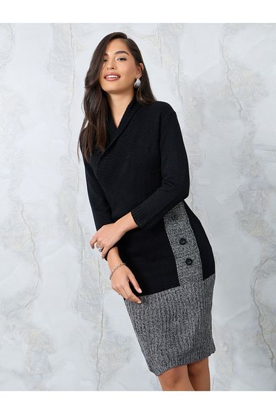 Styli 3/4 Sleeve Contrast Hem Knit Sweater Dress
