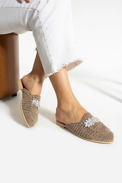 FEMME FATALE Mink Knitwear Stone Slippers