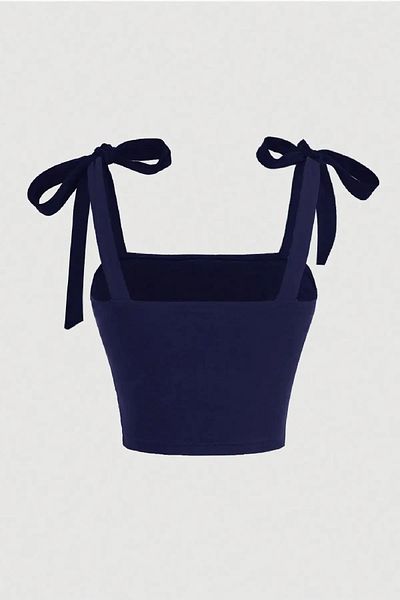 World Fashion Trends Wft5023B Bow Wide Strap Crop Blouse