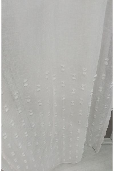 Vinaldi Ecru Polka Dot Linen Floor Tulle Curtain - 1/3 Close Pleat