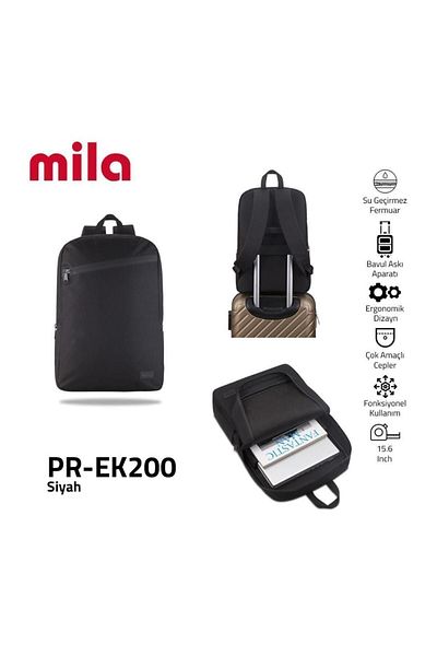 Mila حقيبة ظهر متوافقة مع أجهزة Macbook والكمبيوتر المحمول والكمبيوتر المحمول مقاس 15.60 بوصة من Classone Pr-ek200 - باللون الأسود