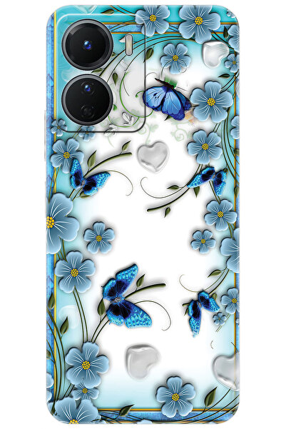 vivo Y16 (V2204) Uyumlu Kılıf Desen Baskılı Silikon Çiçek ve Kelebekler STK:5...