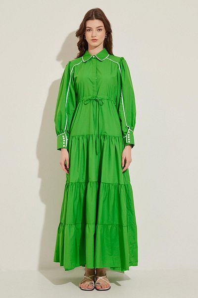 Hooopstore Φόρεμα Benetton Green Poplin - Λεπτομέρεια Piping