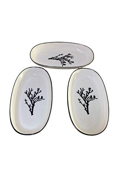 MTD SERAMİK 27 Cm Sycamore Patterned Boat Plate - 3 Pieces