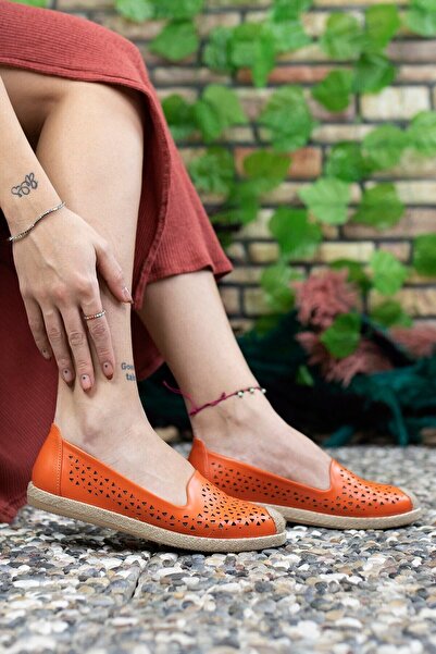 Riccon Women's Orange Straw Detailed Casual Shoes0012110