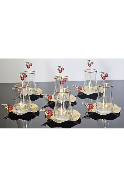 atabey home EVA TEA SET 18 PIECES LUXURY SET WITH CAST CHERRY & METAL PLATE AND CHERRY TEA SPOON