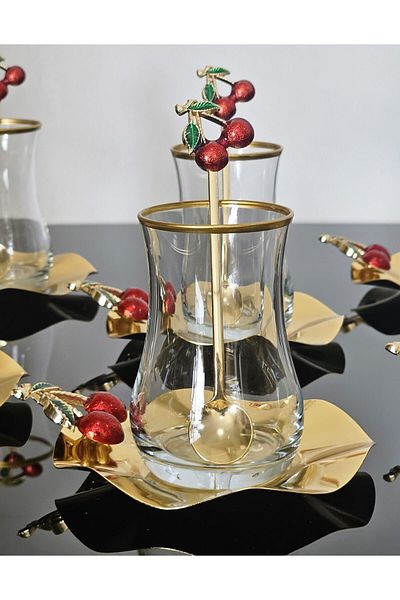 atabey home EVA TEA SET 18 PIECES LUXURY SET WITH CAST CHERRY & METAL PLATE AND CHERRY TEA SPOON