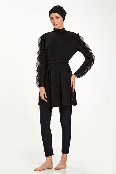 Remsa Mayo María 4553 Πλήρως καλυμμένο μαύρο μαγιό Hijab - Lycra