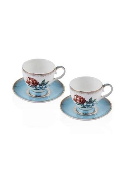 Luyano Rose Blue 2-Piece Coffee Set New Bone China Cup Set Round Porcelain Artificial Bone Ash Calcium