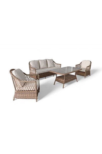 MONALİN HOME GARDEN Monalin Mobilya Lizbon 5'li Oturma Takımı (KAHVERENGİ) I Rattan Bahçe Mobilyası
