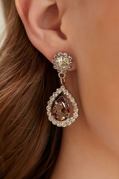 Furtek Aksesuar Women's Radiante Rose Model Zircon Stone Silver Evening Dress Dangle Wedding Engagement Party Prom Daily Earrings