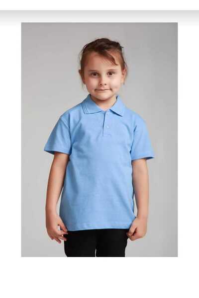 Öz klas Store Unisex Light Blue Color Cotton Polo Neck School Tee