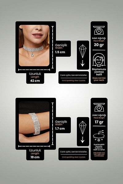 Furtek Aksesuar Women's Pio Model Stone Silver Diamond Water Path Necklace Bracelet Evening Dress Wedding Engagement Henna Bridal Jewelry Set