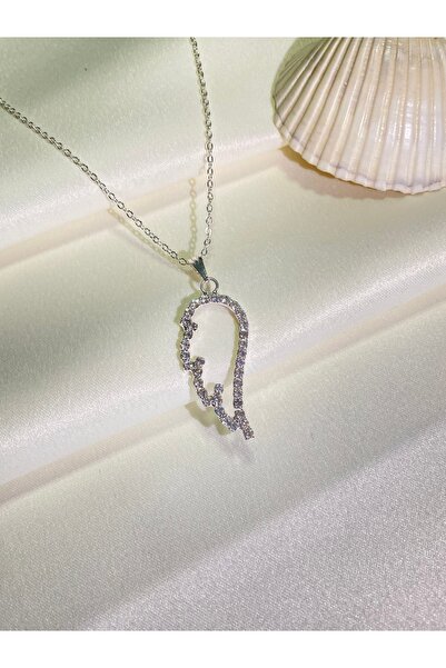 Furtek Aksesuar Kadın Melek Kanadı Model İnce Zincir Taşlı Kolye Gümüş Kaplam...