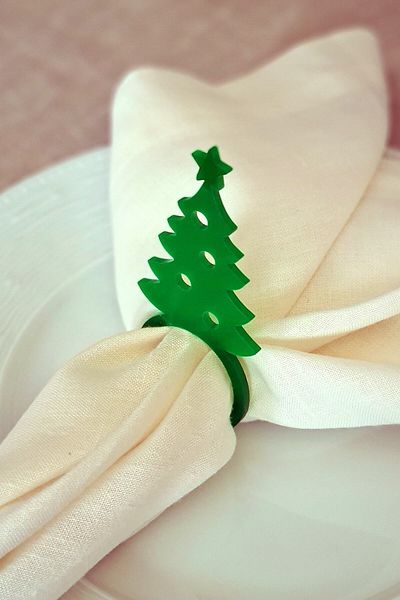 Story Christmas Pine Tree 6-Piece Green Color Acrylic Napkin Ring Napkin Ring