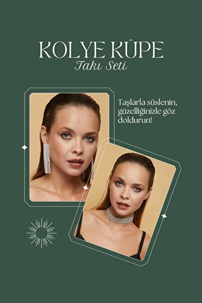 Furtek Aksesuar Kadın Dia Model Taşlı Gümüş Pırlanta Su Yolu Kolye Küpe Abiye Düğün Nişan Kına Söz Parti Takı Seti