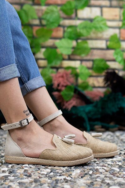 Riccon Women's Beige Straw Casual Shoes 0012ys04