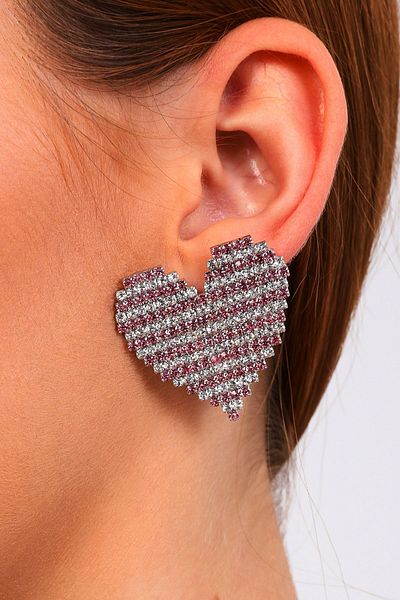 Furtek Aksesuar Women's Dust Pink Heart Vintage Zircon Stone Trend Model Diamond Evening Dress Party Henna Wedding Earrings