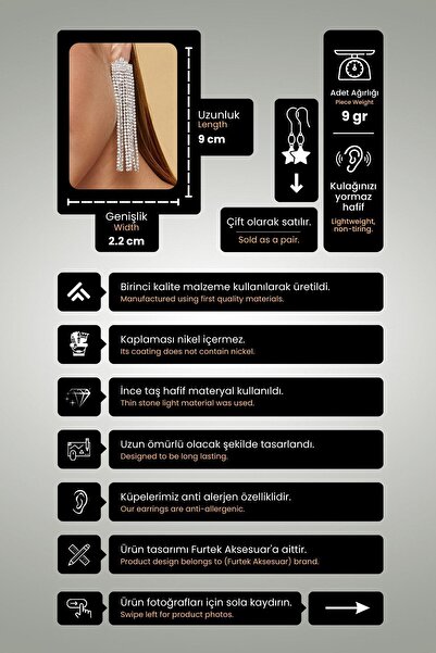 Furtek Aksesuar Kadın Minik Taşlı Gümüş Sallantılı Model Pırlanta Abiye Düğün Nişan Söz Kına Gelin Parti Balo Küpe